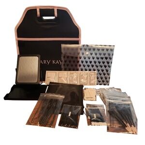Mary Kay Black Pink Makeup Organizer Tote Bag Mirror Brushes Set New